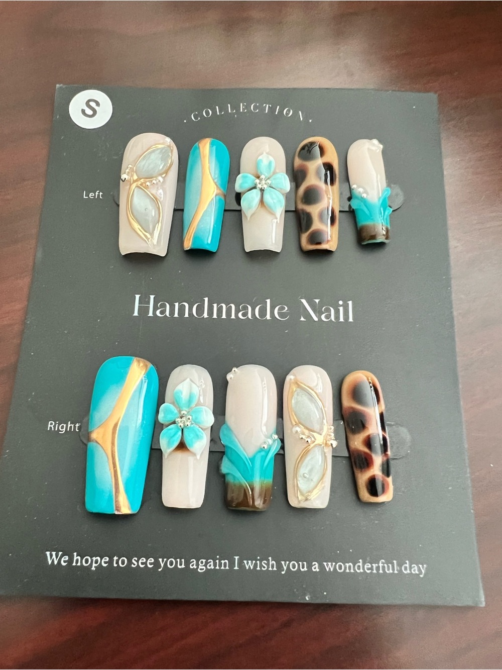 Collection B Turquoise, Beige & Gold Floral and Leopard Press-On Nails